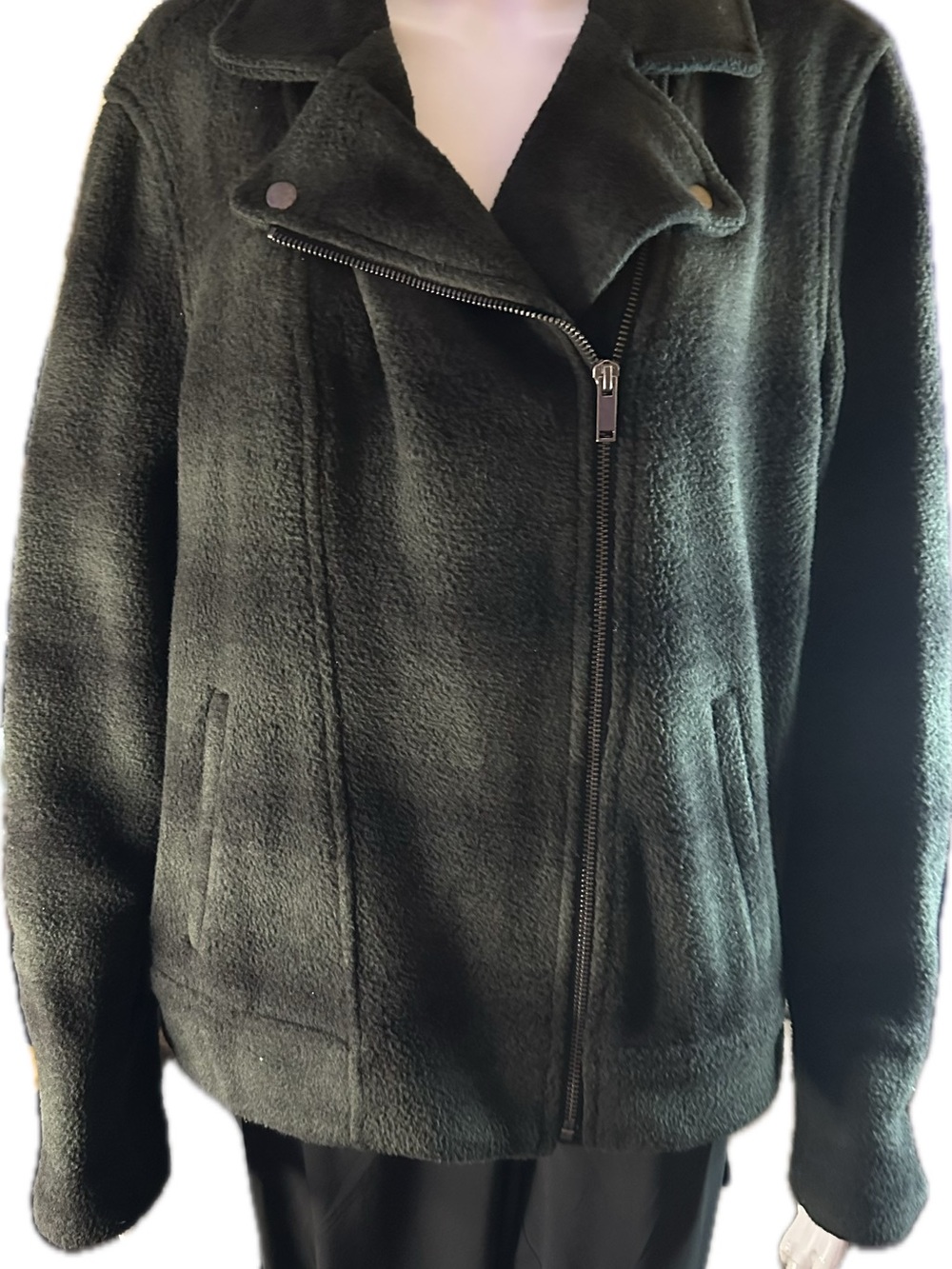 Womens Dark Green Old Navy Fleece Zip Moto Jacket XL